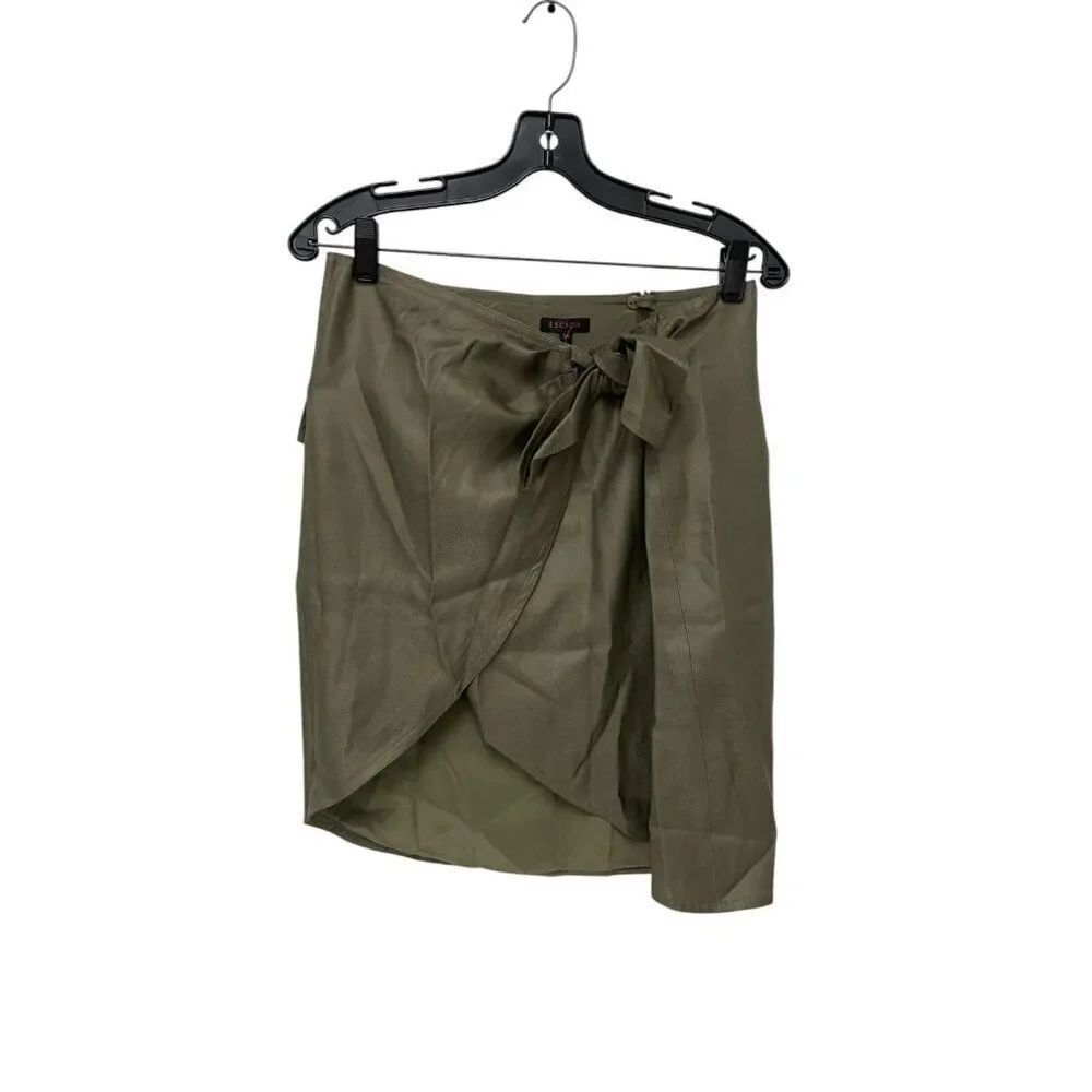Escada Womens Wrap Silk Skirt XS 34 olive green Asymmetrical Tie Front NWT 790